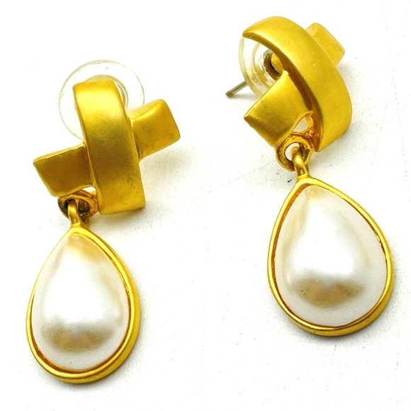 Unbranded Jewelry - Faux Pearl Drop Earrings Brushed Gold Tone X Glam Bling Sparkle Holiday Party